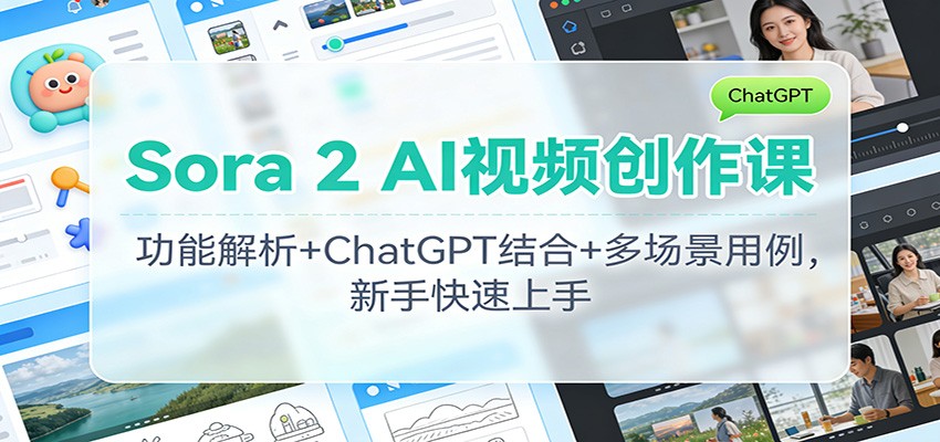 Sora 2 AI视频创作课：功能解析+ChatGPT结合+多场景用例，新手快速上手-创客副业