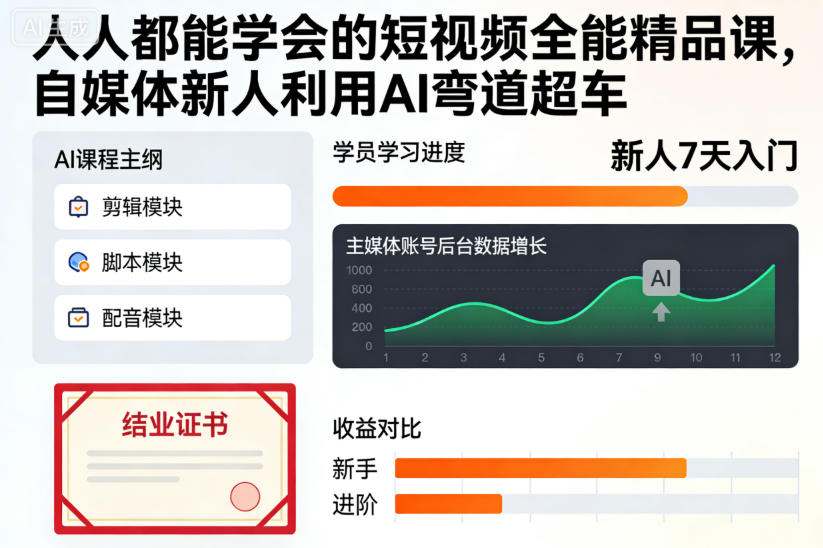 人人都能学会的短视频全能精品课，自媒体新人利用AI弯道超车-创客副业