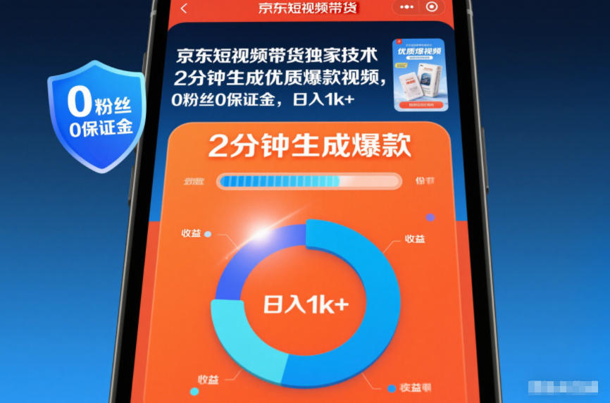 京东短视频带货独家技术，2分钟生成一条优质爆款视频，0粉丝0保证金，日入1k+【揭秘】-创客副业