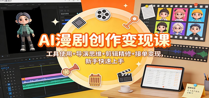 AI漫剧创作变现课：工具使用+导演思维+剪辑精修+接单变现，新手快速上手-创客副业
