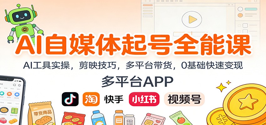 AI自媒体起号全能课:AI工具实操,剪映技巧,多平台带货,0基础快速变现-创客副业