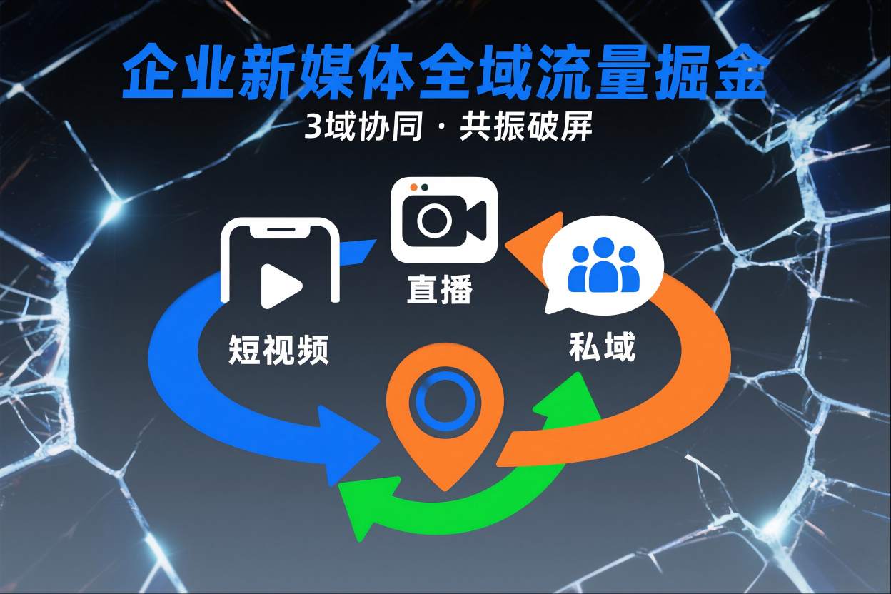 短视频全域商业模式，企业新媒体全域流量掘金，3域协同，共振破屏，短视频-直播-私域-地域-创客副业