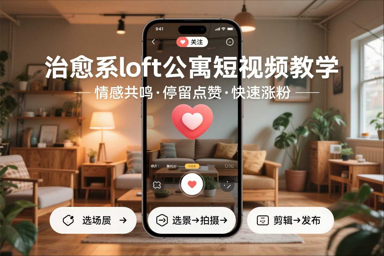 治愈系loft公寓短视频制作教学，情感共鸣引停留点赞关注，快速起号涨粉-创客副业