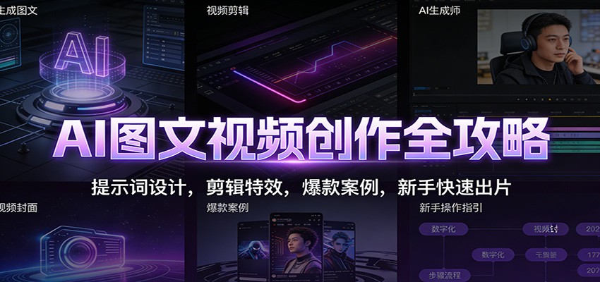 AI图文视频创作全攻略：提示词设计，剪辑特效，爆款案例，新手快速出片-创客副业