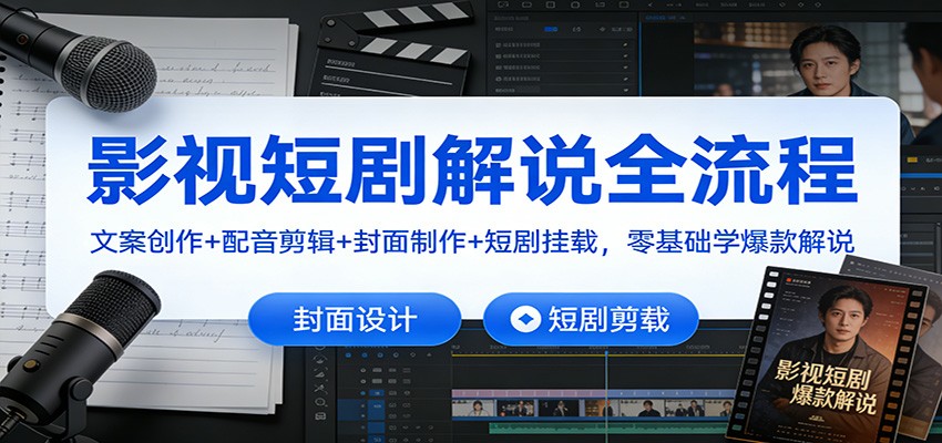 影视短剧解说全流程：文案创作+配音剪辑+封面制作+短剧挂载，零基础学爆款解说-创客副业