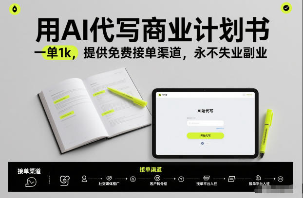 用AI代写商业计划书，一单1k，提供免费接单渠道，永不失业副业-创客副业
