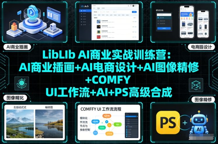 LibLIb AI商业实战训练营：AI商业插画+AI电商设计+AI图像精修+COMFY UI工作流+AI+PS高级合成-创客副业