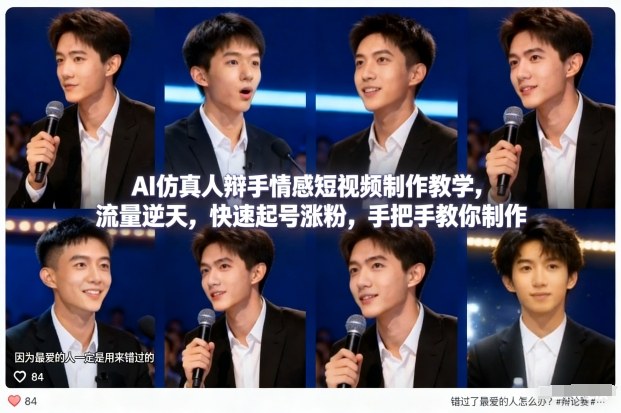 AI仿真人辩手情感短视频制作教学，流量逆天，快速起号涨粉，手把手教你制作-创客副业