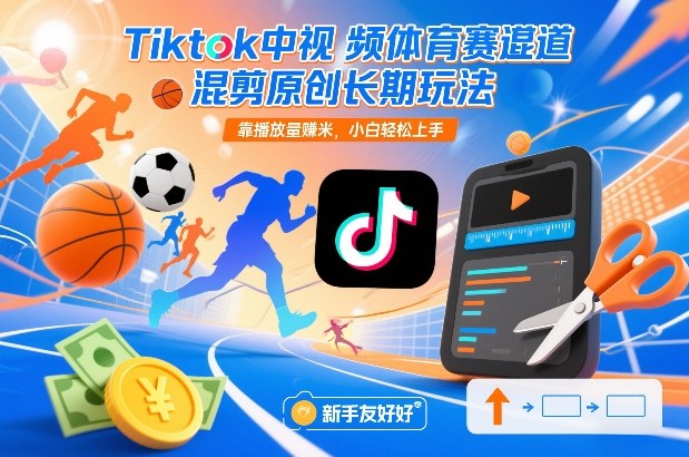 Tiktok中视频体育赛道混剪原创长期玩法，靠播放量賺米，小白轻松上手-创客副业