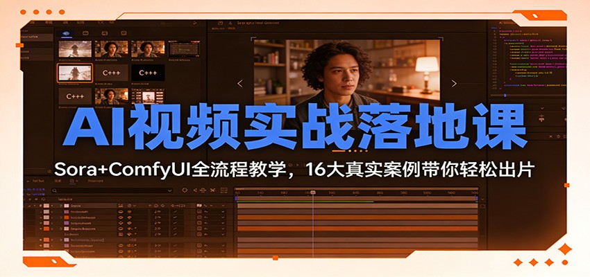 AI视频实战落地课：Sora+ComfyUI全流程教学，16大真实案例带你轻松出片-创客副业