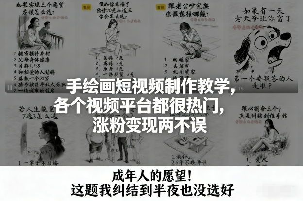 手绘画短视频制作教学，各个视频平台都很热门，涨粉变现两不误-创客副业