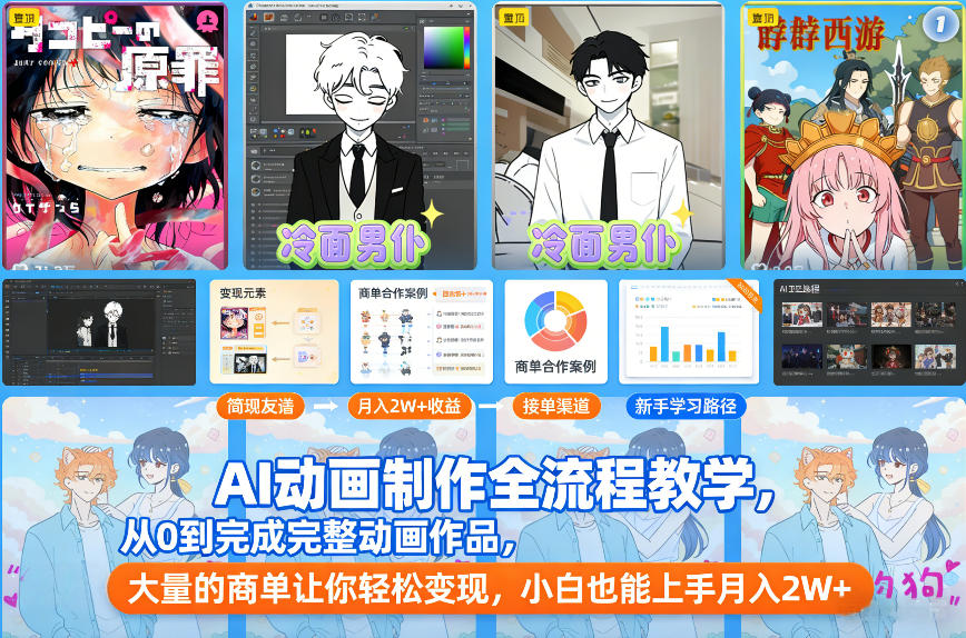 AI动画制作全流程教学，从0到完成完整动画作品，大量的商单让你轻松变现，小白也能上手月入2W+-创客副业