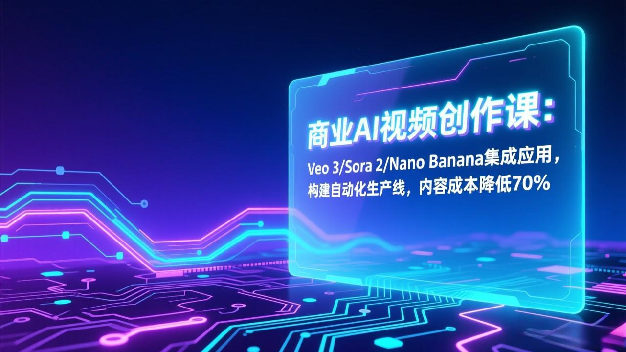 商业AI视频创作课：Veo 3/Sora 2/Nano Banana集成应用，构建自动化生产线，内容成本降低70%-创客副业