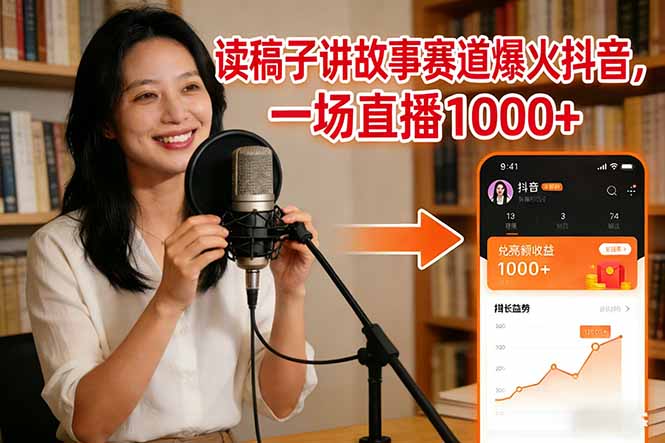 读稿子讲故事赛道爆火抖音，一场直播日入1000+-创客副业