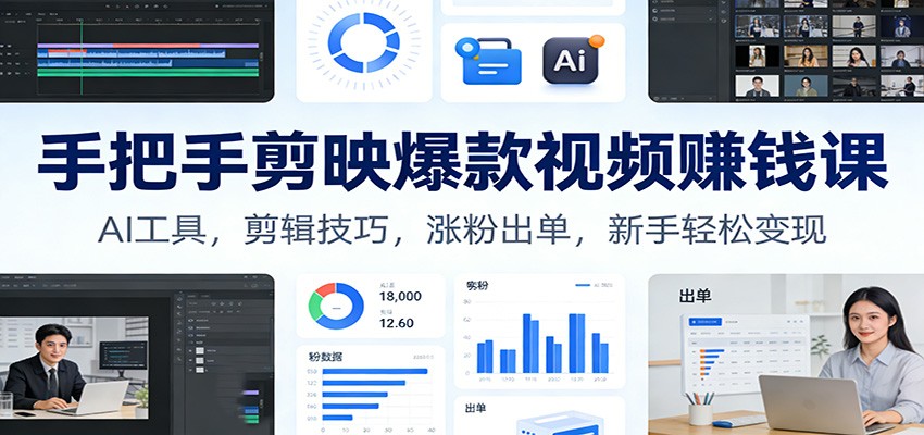 手把手剪映爆款视频赚钱课：AI工具，剪辑技巧，涨粉出单，新手轻松变现-创客副业