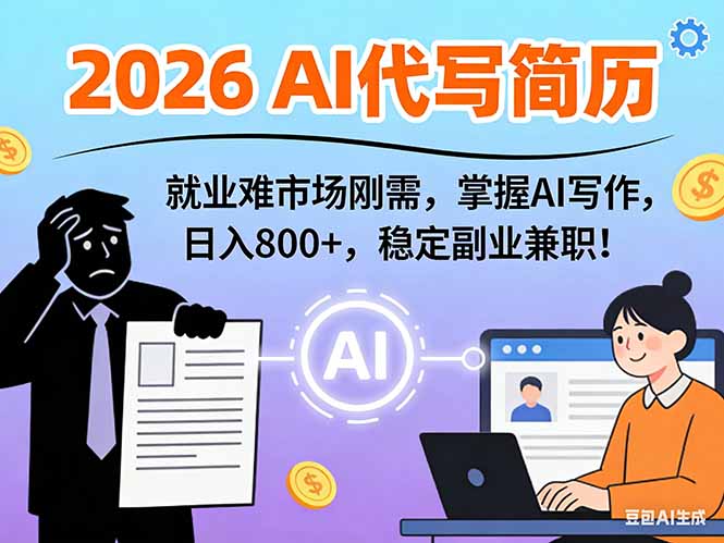AI代写简历，超暴利，用万能模板月入1-3万实战教程，2026年市场刚需！-创客副业