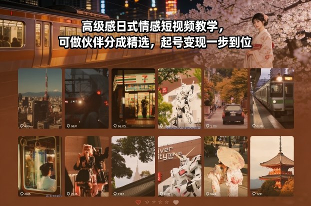 高级感日式情感短视频教学，可做伙伴分成精选，起号变现一步到位-创客副业