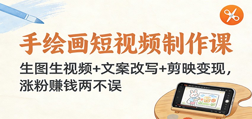 手绘画短视频制作课：生图生视频+文案改写+剪映变现，涨粉赚钱两不误-创客副业