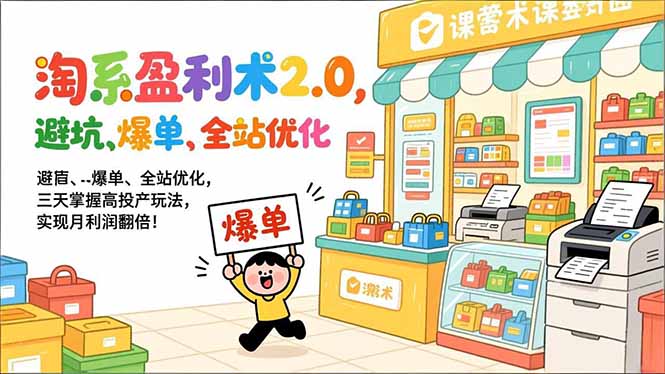 淘系盈利术2.0，避坑、爆单、全站优化，三天掌握高投产玩法，实现月利润翻倍！-创客副业