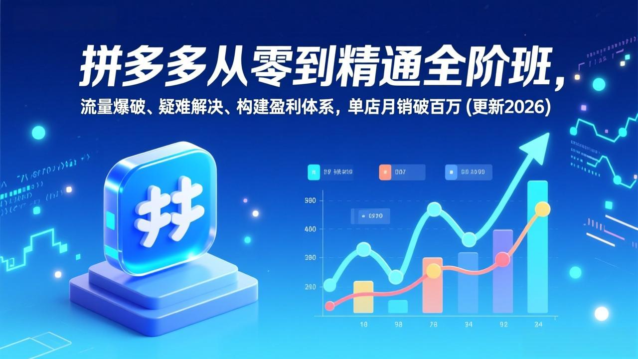 拼多多从零到精通全阶班，流量爆破、疑难解决，构建盈利体系，单店月销破百万(更新2026-创客副业