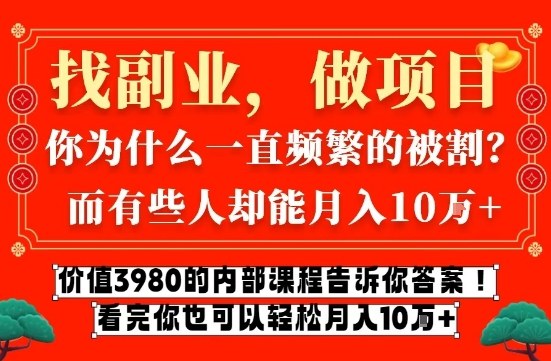 价值3980的网创内部课程，告诉你互联网创业月入10个W的秘密【揭秘】-创客副业
