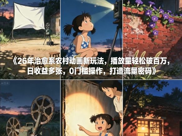 26年治愈系农村动画新玩法，播放量轻松破百万，日收益多张，0门槛操作，打造流量密码-创客副业