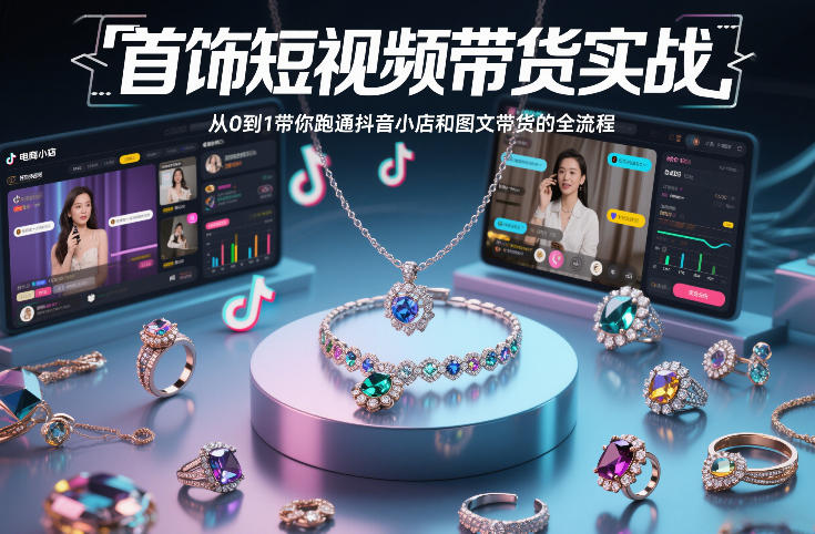 首饰短视频带货实战，从0到1带你跑通抖音小店和图文带货的全流程-创客副业