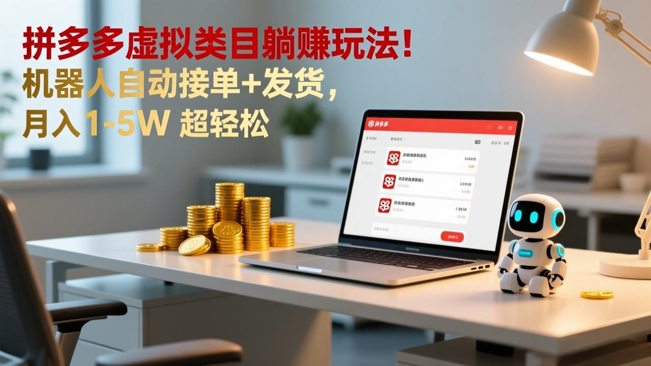多多虚拟类目躺赚玩法！机器人自动接单+发货，月入 1-5W 超轻松-创客副业