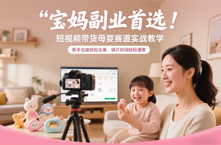 宝妈副业首选！短视频带货母婴赛道实战教学，新手也能轻松出单，碎片时间轻松增收-创客副业