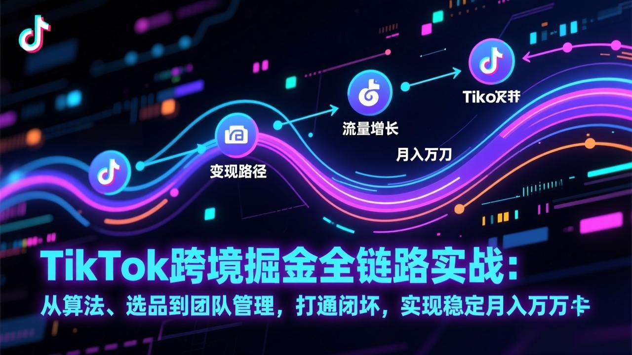 TikTok跨境掘金全链路实战：从算法、选品到团队管理，打通闭环，实现稳定月入万刀-创客副业