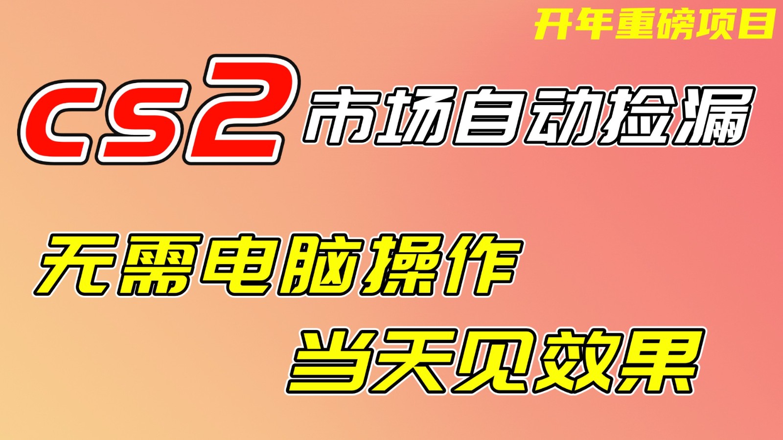 CS2市场挂机项，无需电脑操作，无需进入游戏，当天见效果，支持任何形式验证-创客副业