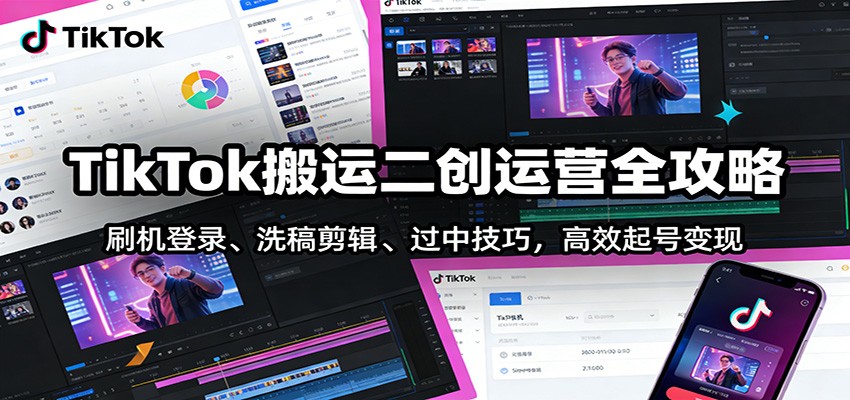 TikTok搬运二创运营全攻略：刷机登录、洗稿剪辑 、过中技巧，高效起号变现-创客副业