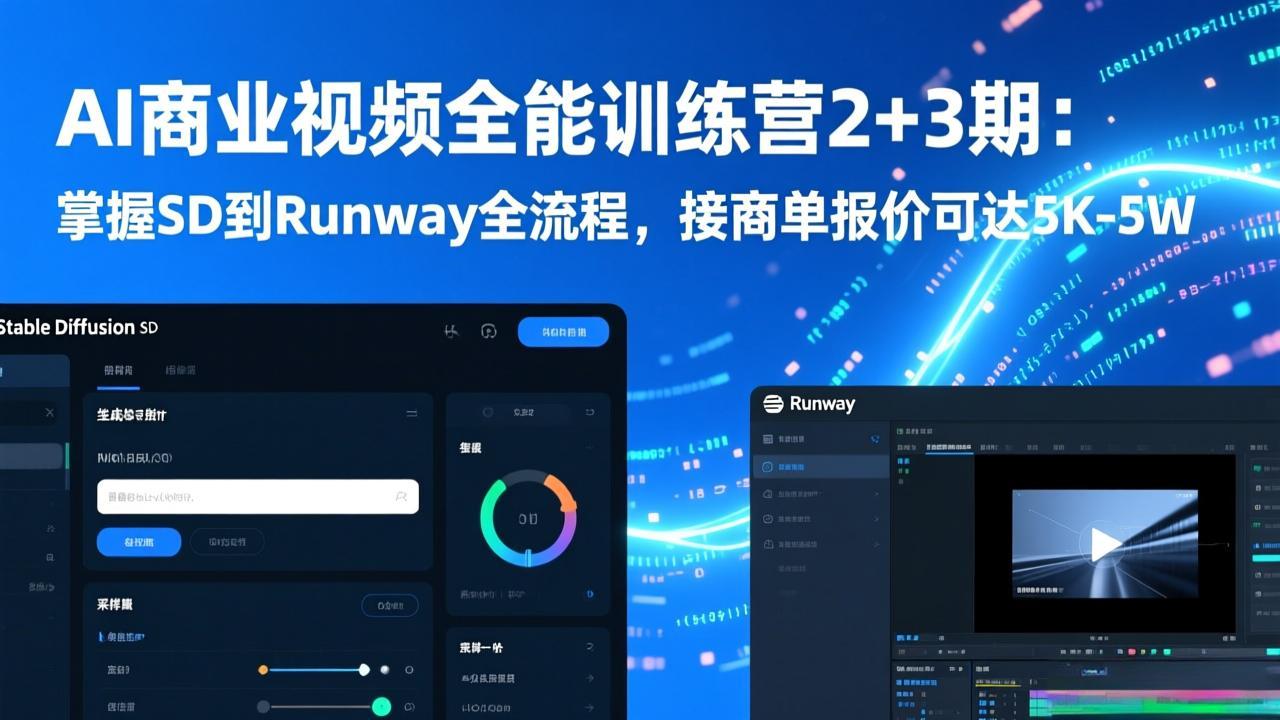 AI商业视频全能训练营2+3期：掌握SD到Runway全流程，接商单报价可达5K-5W-创客副业