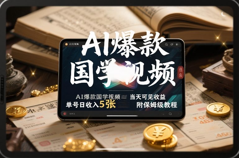 AI爆款国学视频，独家起号方法，小白直接上手，当天可见收益，单号日收入5张+附保姆级教程-创客副业