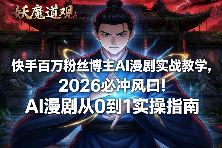 快手百万粉丝博主AI漫剧实战教学，2026必冲风口！AI漫剧从0到1实操指南-创客副业