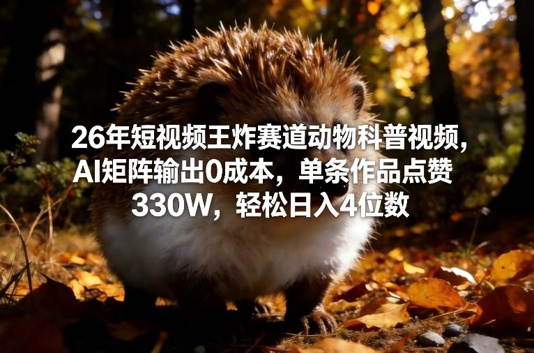 26年短视频王炸赛道动物科普视频，AI矩阵输出0成本，单条作品点赞330W，轻松日入4位数-创客副业