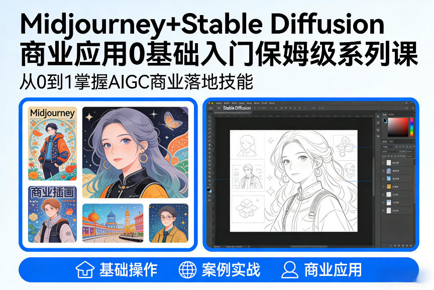 AIGC商业应用Midjourney+Stable Diffusion教程，0基础入门保姆级系列课-创客副业