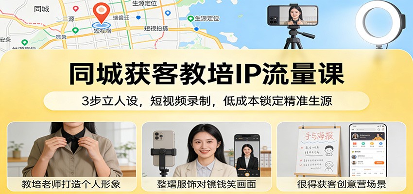 同城获客教培IP流量课：3步立人设，短视频录制，低成本锁定精准生源-创客副业