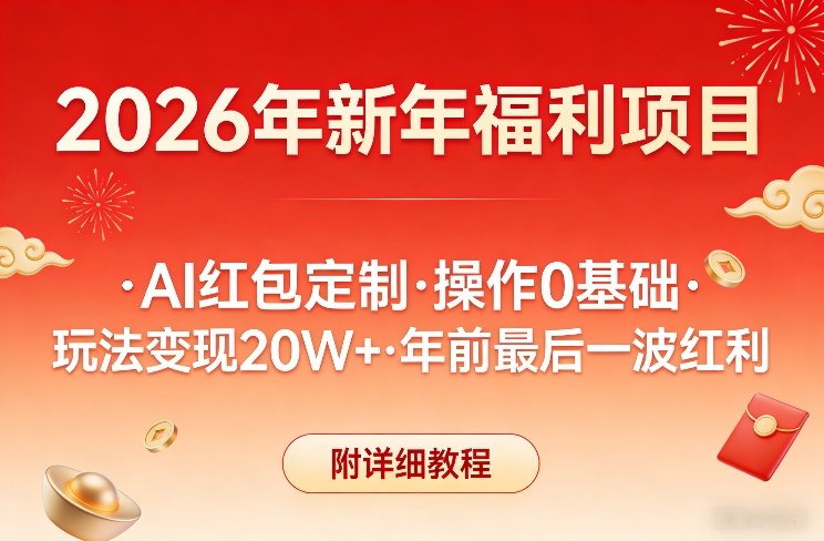 新年福利项目，AI红包定制，操作0基础，玩法变现20W+年前最后一波红利，附详细教程-创客副业