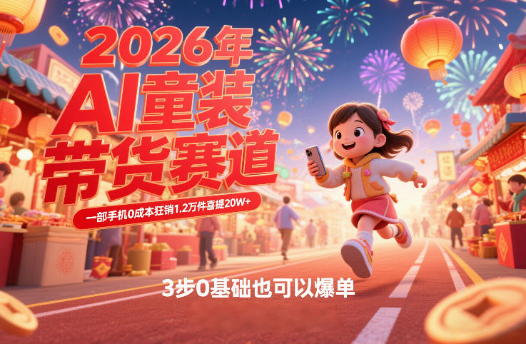 AI童装新春带货赛道，一部手机0成本狂销1.2万件喜提20W+，3步0基础也可以爆单-创客副业