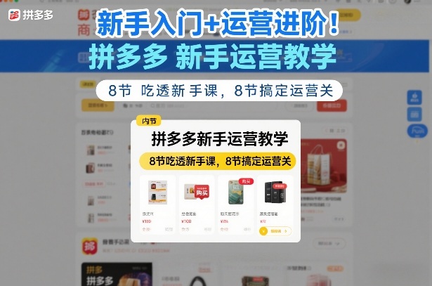 新手入门+运营进阶！拼多多新手运营教学，8节吃透新手课，8节搞定运营关-创客副业