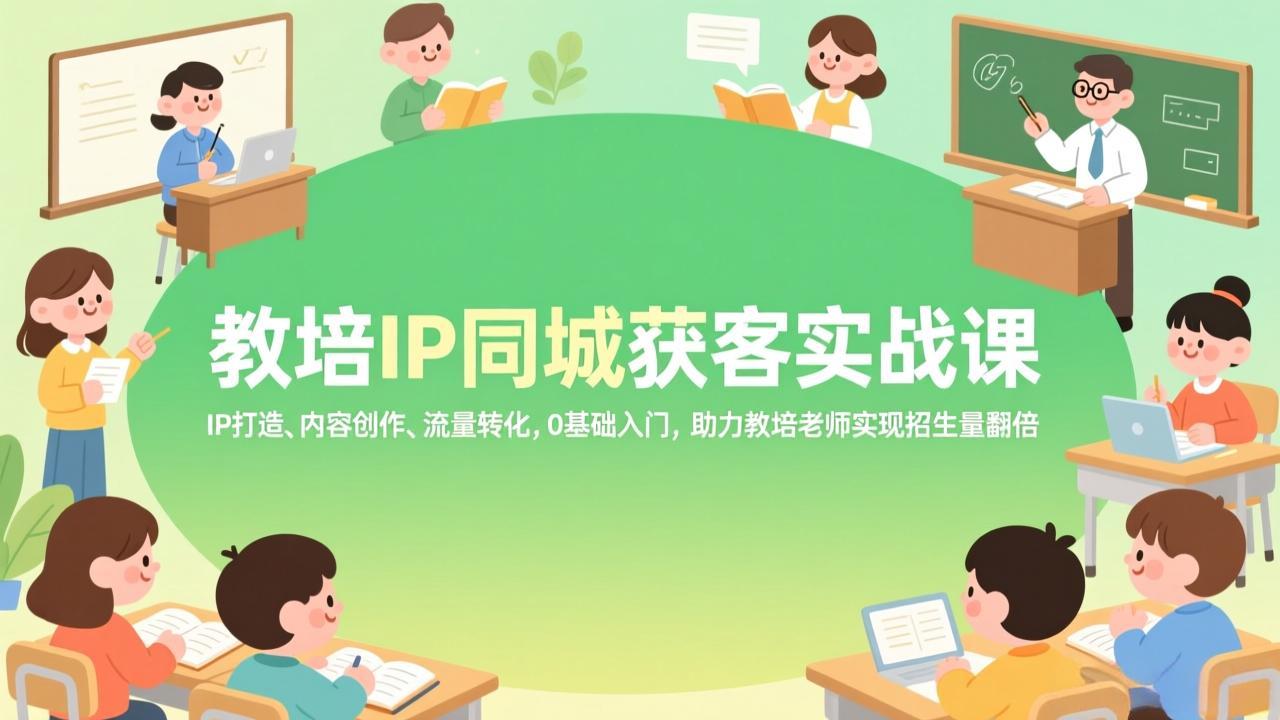 教培IP同城获客实战课，IP打造、内容创作、流量转化，0基础入门，助力教培老师实现招生量翻倍-创客副业