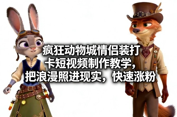 疯狂动物城情侣装打卡短视频制作教学，把浪漫照进现实，快速涨粉-创客副业