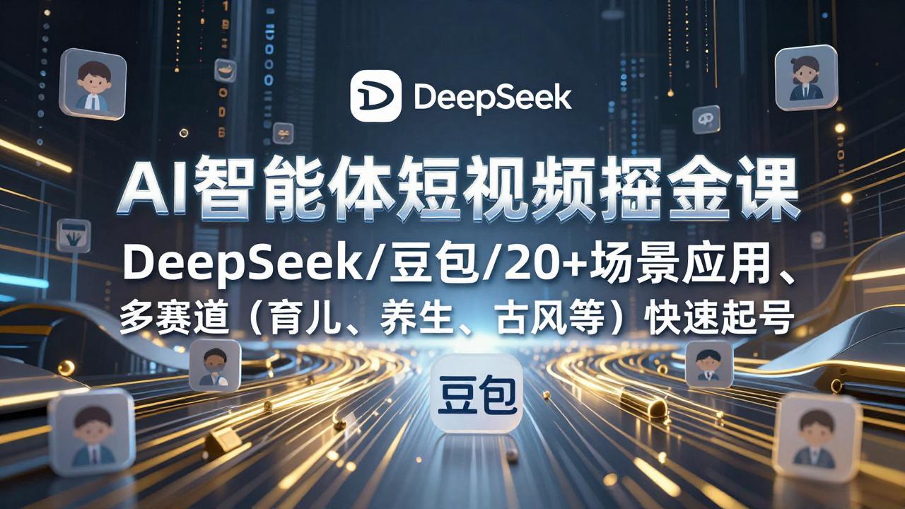 AI智能体短视频掘金课，DeepSeek/豆包/20+场景应用、多赛道(育儿、养生、古风等-创客副业