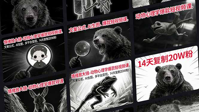 情绪放大镜-动物心理学爆款短视频课，文案公式、AI生图、多平台变现，14天复制20W粉-创客副业