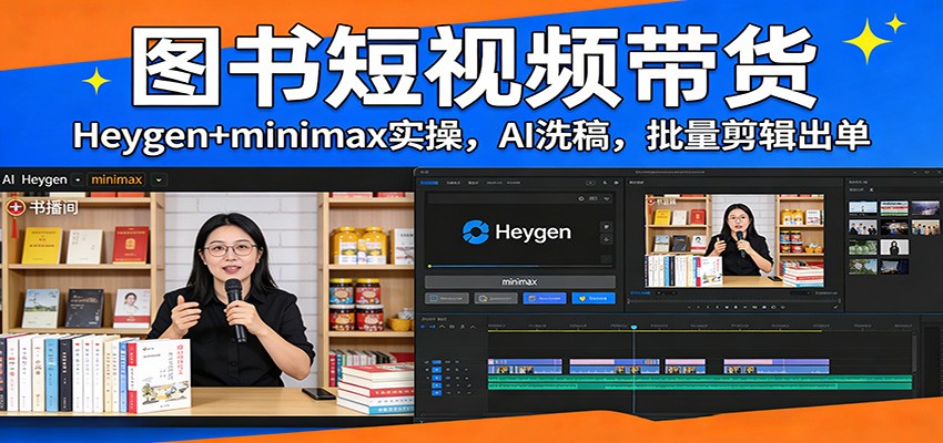 图书短视频带货：Heygen+minimax实操，AI洗稿 ，批量剪辑出单-创客副业