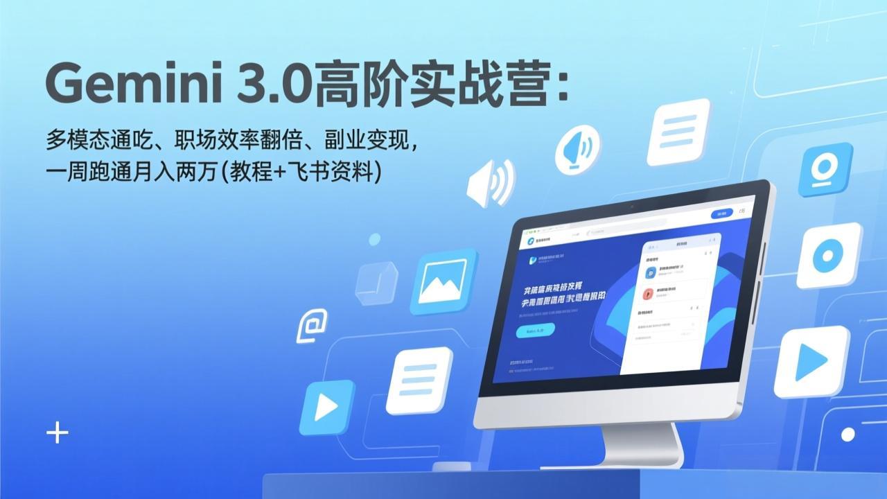 Gemini 3.0高阶实战营：多模态通吃、职场效率翻倍、副业变现，一周跑通月入两万(教程+飞书资料-创客副业