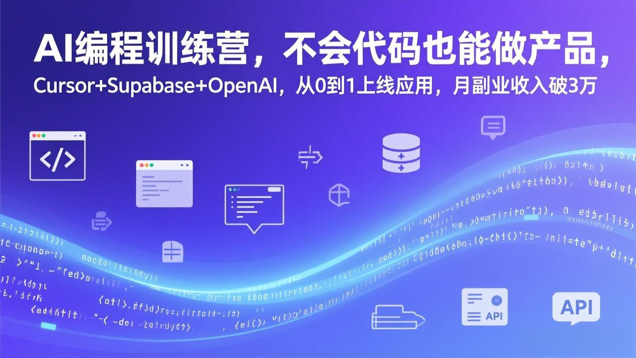 AI编程训练营，不会代码也能做产品，Cursor+Supabase+OpenAI，从0到1上线应用，月副业收入破3万-创客副业