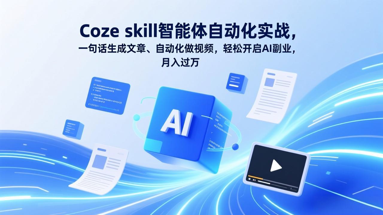 Coze skill智能体自动化实战，一句话生成文章、自动化做视频，轻松开启AI副业，月入过万-创客副业