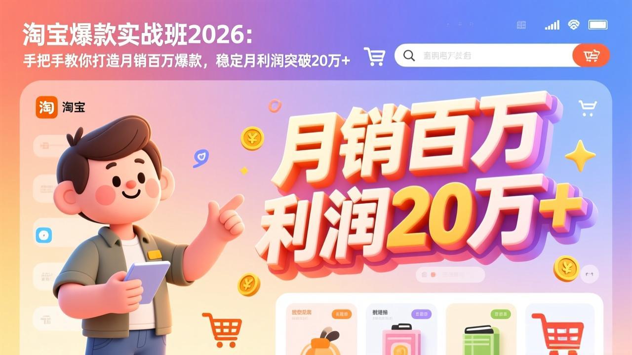 淘宝爆款实战班-2026年2月更新：手把手教你打造月销百万爆款，稳定月利润突破20万+-创客副业